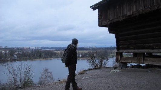 Vastveit Storehouse, the museum's only Norwegian building, is on the right. 